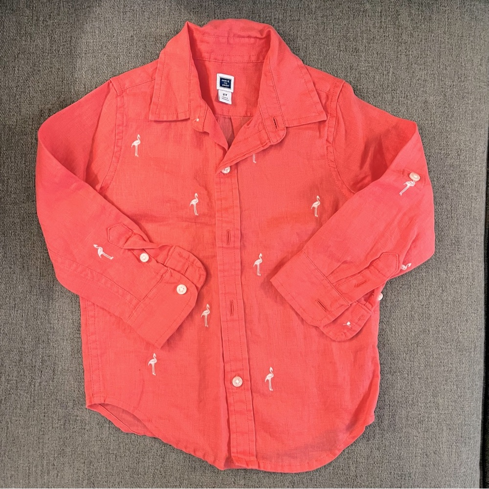 EUC Flamingo Linen Button Down Shirt